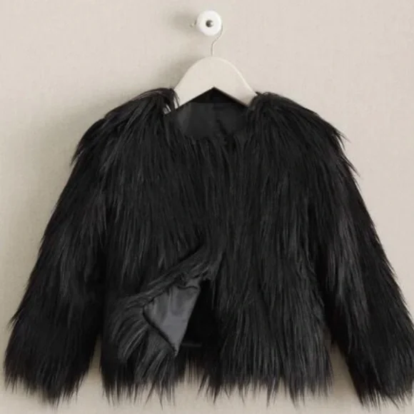 APPAMAN FAUX FUR COAT BLACK girl size 6